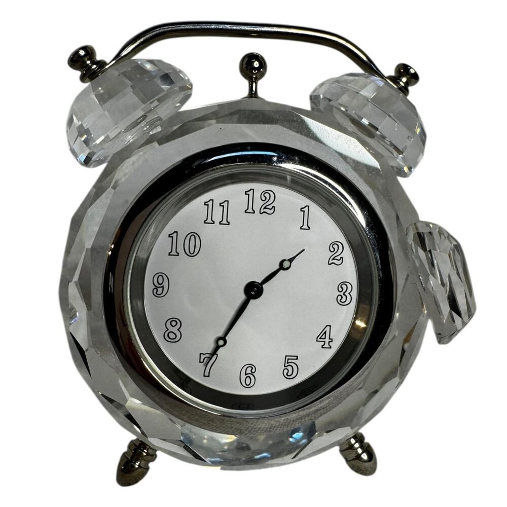 Vtg Swarovski Crystal Clock Figurine Mini Sparkling Alarm For Tiny Timeliness